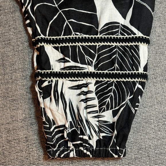 Cynthia Rowley Black & Cream Tropical Print Linen Blend Blouse Sz L - Picture 6 of 11